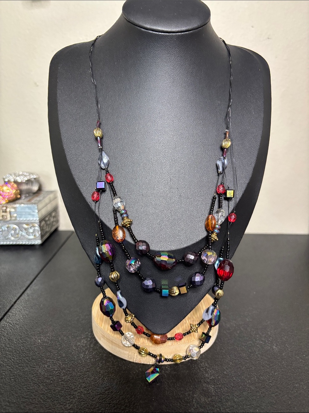 Chico’s Multi-Strand Wire Glass Metal Beaded Statement Boho Necklace